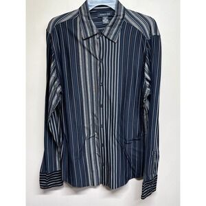 Kenneth Cole New York Mens M M Striped Long Sleeve Button Down Shirt